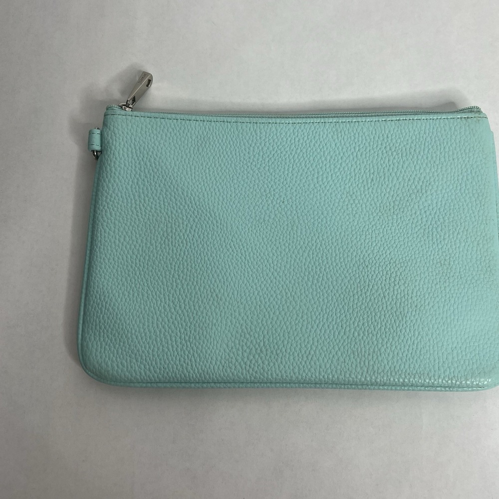 Jewell By Thirty One Women's Bright Aqua‎ Blue Make-up Bag Pouch Pencil Peppled